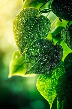 Tropfende grüne Blätter im Licht von Poster Art Shop