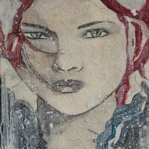 Whispering Grace – abstraktes Porträt mit roten Locken