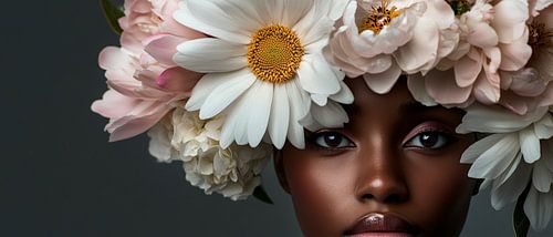 Portret van een vrouw met een bloemenkrans