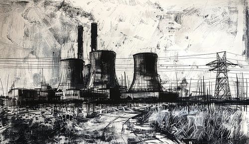 Elektriciteitscentrale in zwart-wit