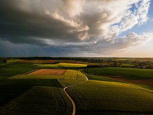 Nuages d'orage sur des champs verts