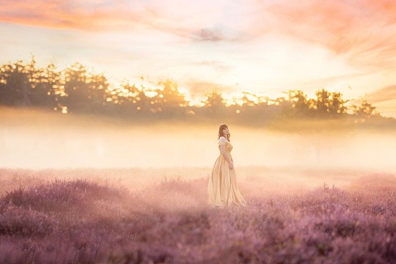 Frau im Feenkleid im lila Moor von Marloes van Antwerpen