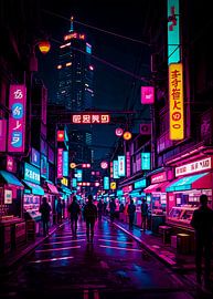Cyberpunk Japan Anime City Night van Ruzerin