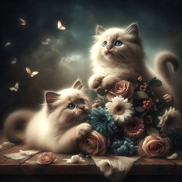 Ragdoll-Kätzchen mit Blumen von Bernhard Karssies