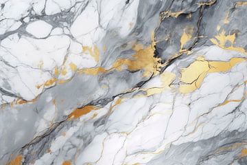 Marmer abstractie in goud, wit en grijs van Digitale Schilderijen