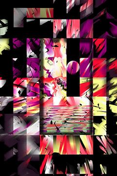 Abstract Collage in geel rood paars en zwart