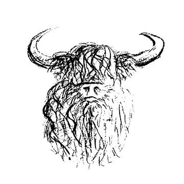 Highlander écossais - Œuvre d'art en noir et blanc sur Emiel de Lange