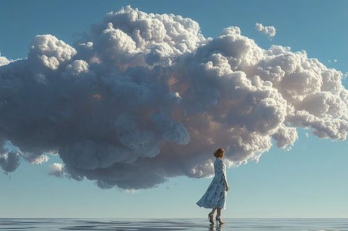 abstract surrealist art woman with clouds
