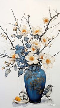 gedroogde bloemen in een Kintsugi vaas van Gelissen Artworks