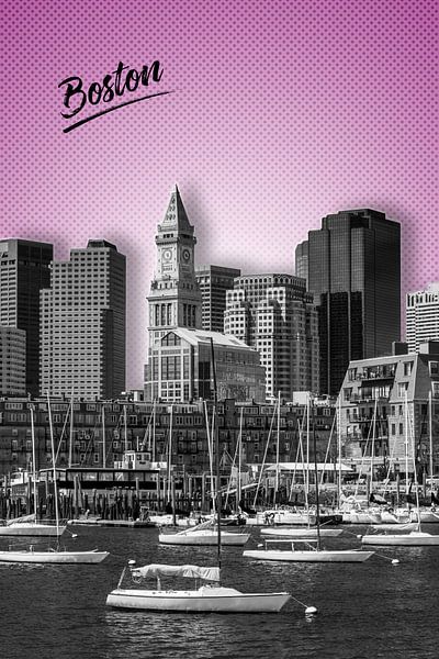 BOSTON Skyline | Grafische Kunst | roze  van Melanie Viola