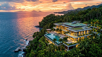 Luxe villa op een klif bij zonsondergang