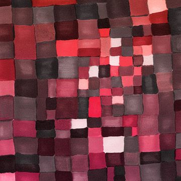 Geïnspireerd door Paul Klee Kleurrijke abstracte kunst in warm bruin, rood, paars, grijs en wit