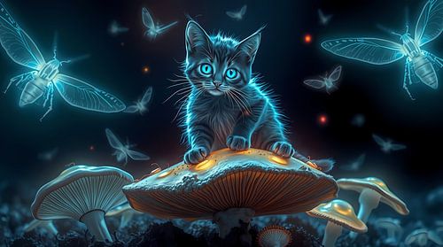 Cat on a mushroom