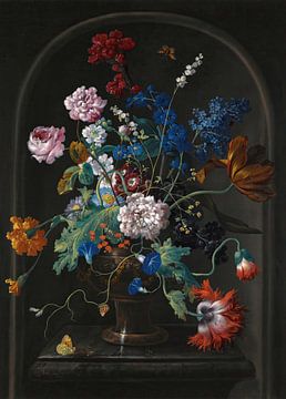 Een bloemstilleven, in een stenen nis, Johann Baptist Drechsler