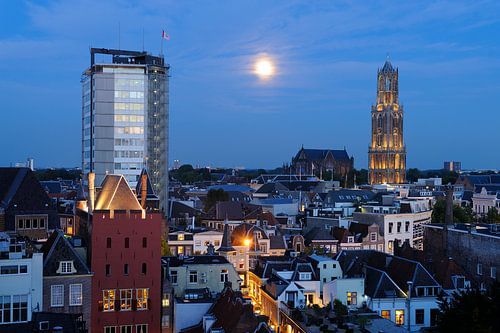 Cityscape of Utrecht with Neude flat, Oudaen city castle, Dom church and Dom tower