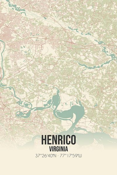 Carte ancienne de Henrico (Virginie), USA. par Affiches de lieux
