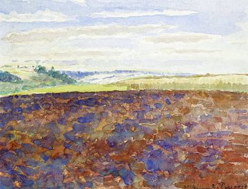 Camille Pissarro,Studie van een landschap met een geploegd veld