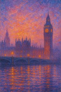 London - Big Ben im Abendnebel