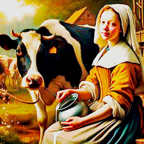 Johannes Vermeer's milking Milkmaid. ( 2 ) Pop art by Ineke de Rijk