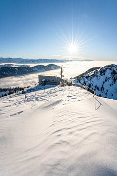 Sonnenuntergang bei Obheiter am Hochgrat über der Nagelfuhkette