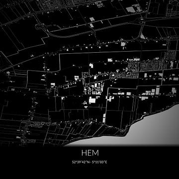 Black-and-white map of Hem, North Holland. by Rezona