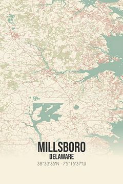 Vintage landkaart van Millsboro (Delaware), USA. van MijnStadsPoster