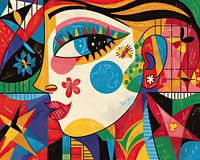 Bloem Vrouw | Vrouw Met Bloem en Abstracte Achtergrond