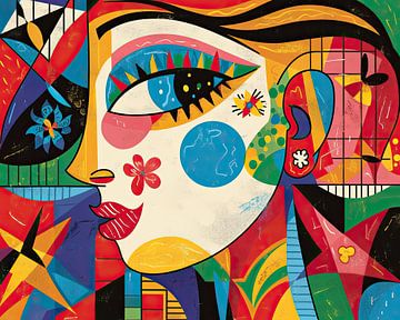Bloem Vrouw | Vrouw Met Bloem en Abstracte Achtergrond van OMG Art