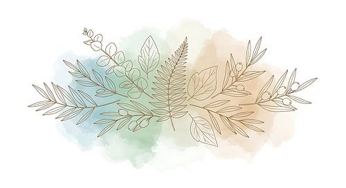 Dessin au trait botanique doré sur fond d'aquarelle