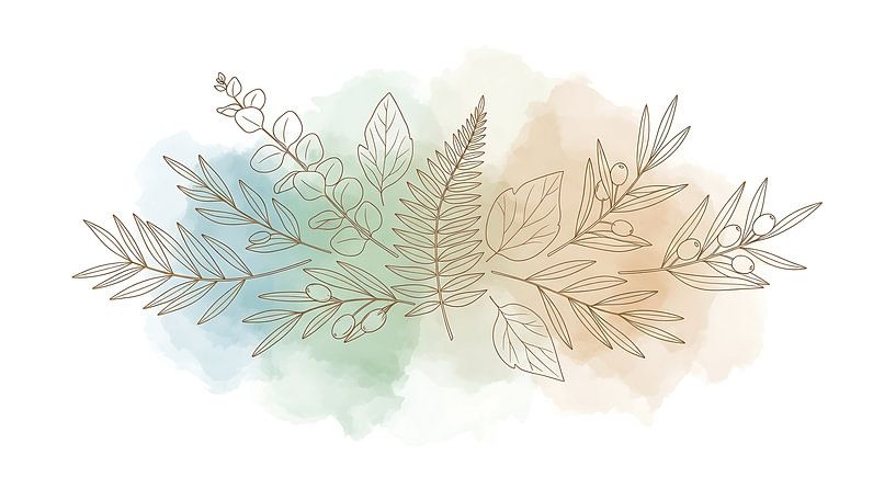 Golden Botanical Line Art with Watercolor Background by DPramana