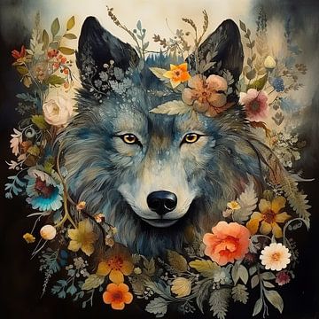 Schilderij Wolf Bloemen van Abstract Schilderij