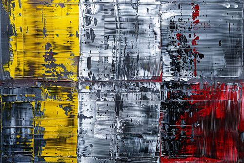 Abstract schilderij met geel, zwart, rood, wit