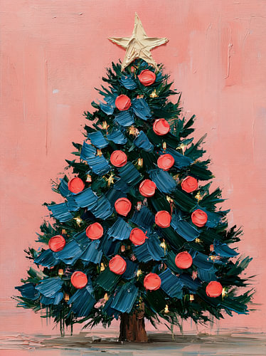 Weihnachtsbaum in Korallenrot und Nachtblau