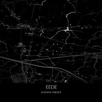 Zwart-witte landkaart van Eede, Zeeland. van Rezona