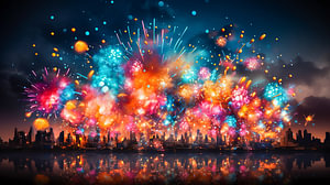 Neonfeuerwerk in der Stadt bei Nacht