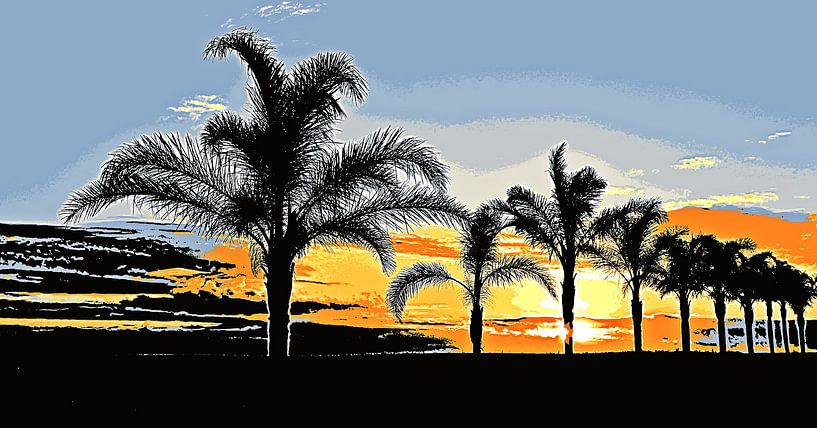 Palmiers au lever du soleil mixed media par Werner Lehmann