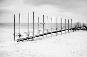 Jetty to ferry from Texel to Vlieland (Netherlands) in black and white
