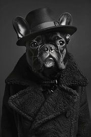 Bouledogue français noir avec chapeau sur haroulita