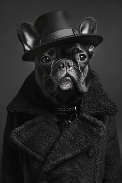 Black French Bulldog with hat by haroulita