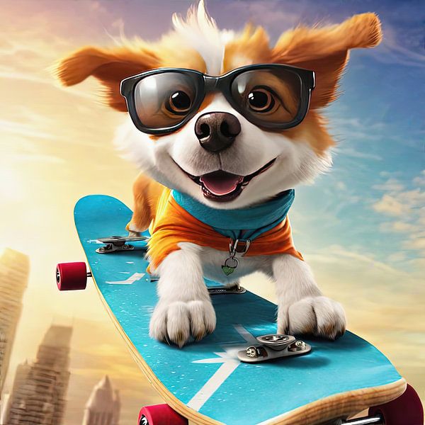 Hond op skateboard van Laly Laura