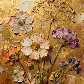 Wilde bloemen op goud van Kristin M