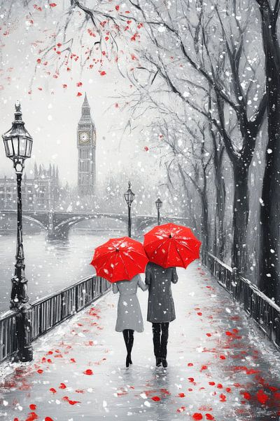 Promenade hivernale romantique avec parapluies par Poster Art Shop