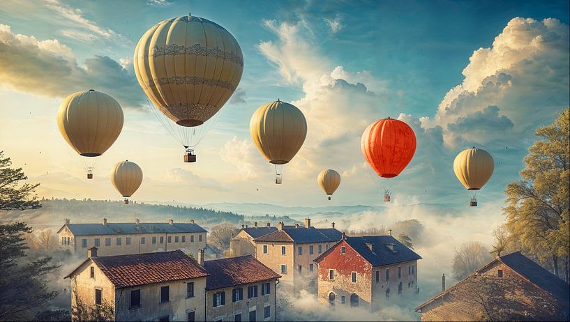 Luftballons im Morgennebel von Arjen Roos