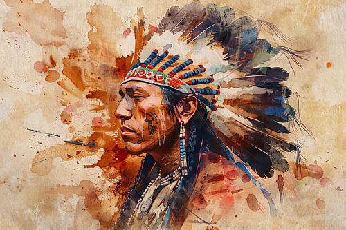 waterverfschilderij oude indiaan
