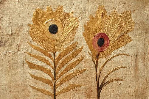 Gold flowers on textured canvas