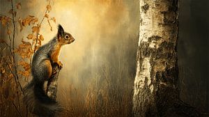 Eichhörnchen auf Birke silber
