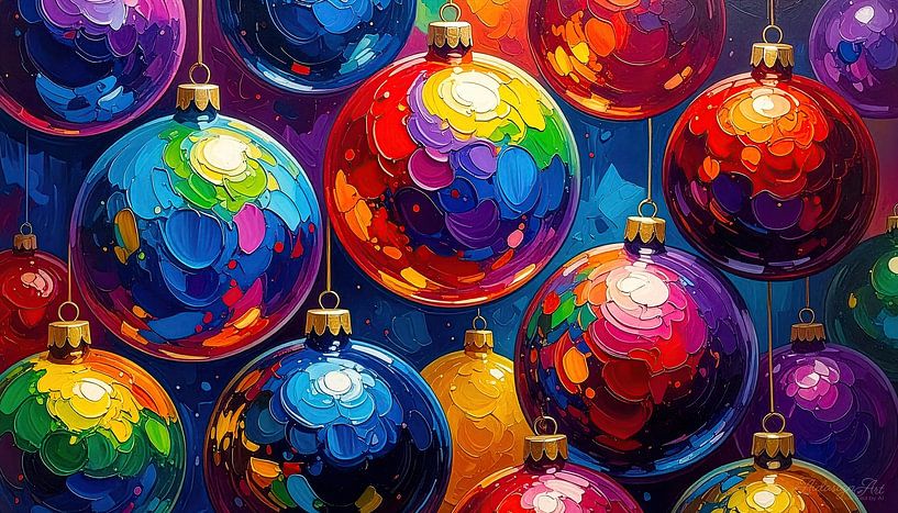 Christmas baubles in vibrant pastosity - shimmering spheres between crackle look and colourful lightness by AidasignArt
