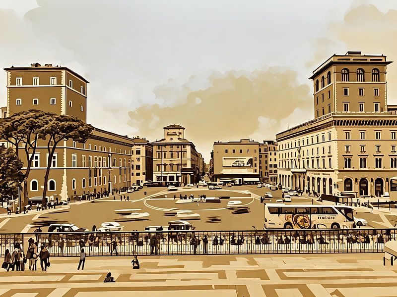 Piazza Venezia Sepiafarbener Stadtplatz von Sergio Pazzano