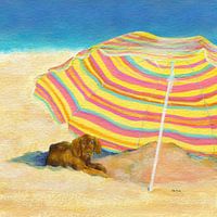 chien mignon détendu sur la plage peinture acrylique