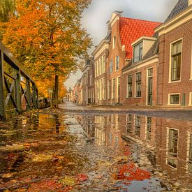 Herbstteich in Bolsward mit Herbstfarben von Claudia De Vries